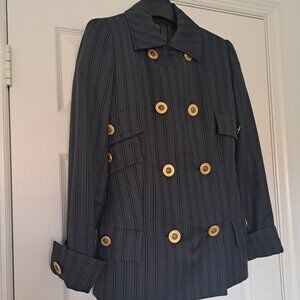 GIANNI VERSACE COUTURE Jacket Military Style Blazer Gray Pinstripe VTG Sz 46/12